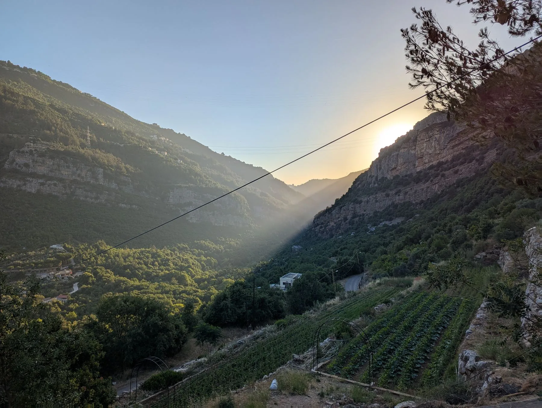 Terraced fields and the mountain valley at Sannour Farm