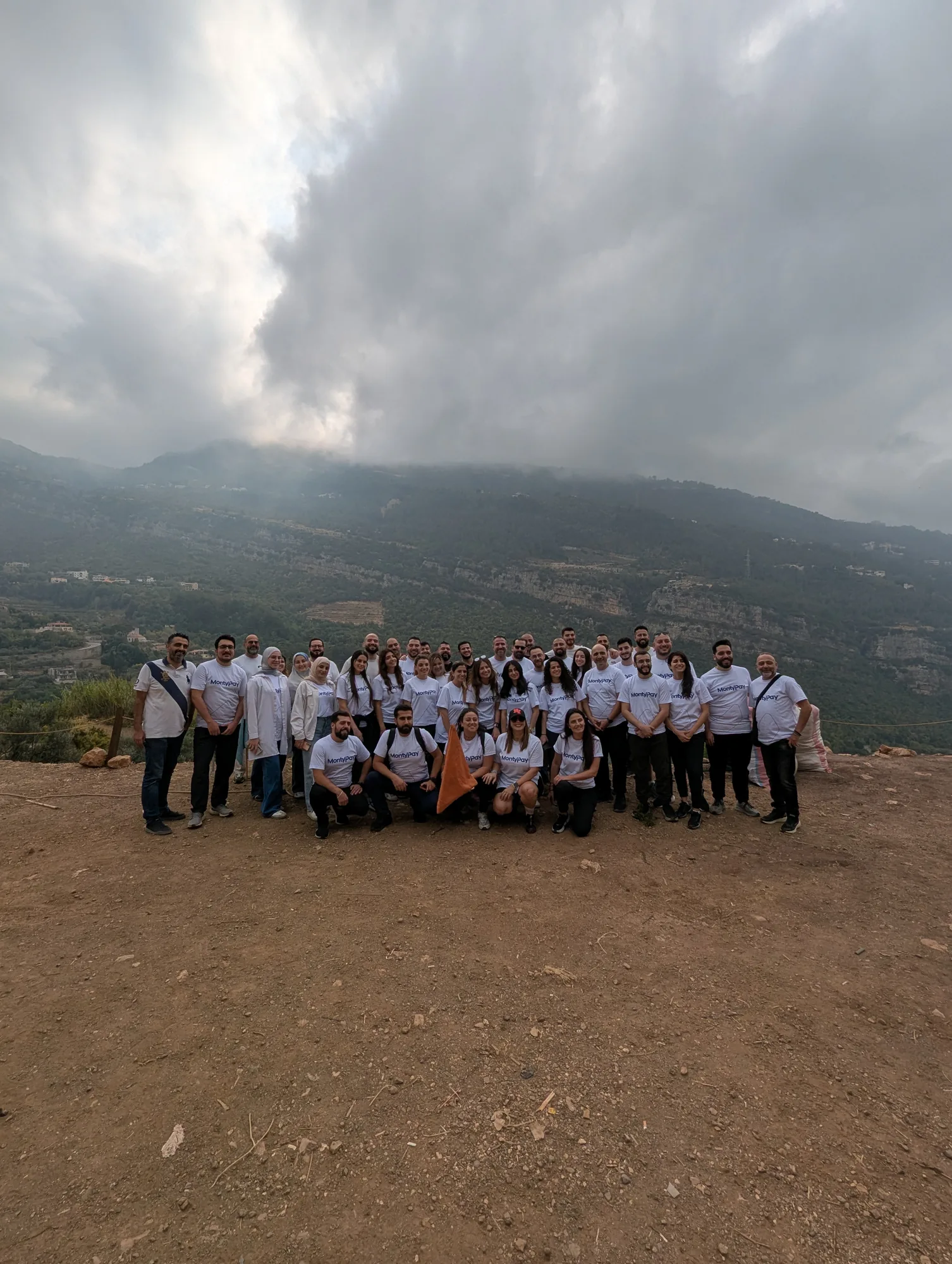 A large team gathered together at Sannour Farm